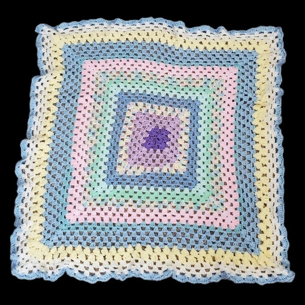 Hand Crocheted Multi Color Pastel Baby Throw Blanket Cute Baby Shower DIY - Picture 1 of 9
